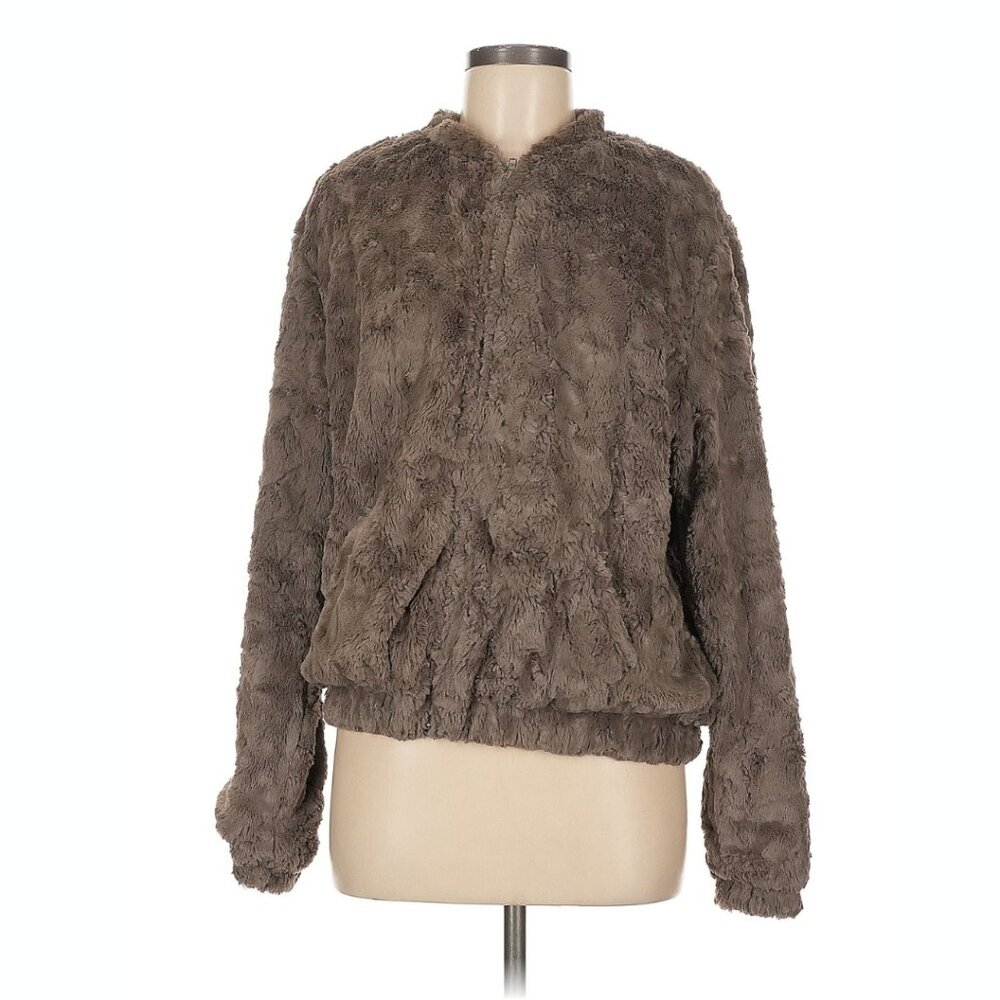 ASTR the Label Danika Faux-Fur Jacket Plush Gray Med - Picture 3 of 7